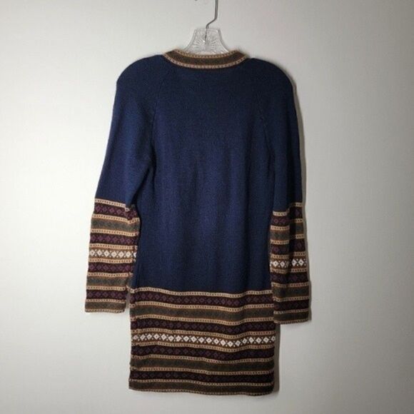 BOHO Knit Sweater Dress Geometric Pattern V-Neck Tassels Size Small* - Picture 7 of 7